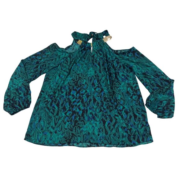 Thalia Sodi Women Printed Keyhole Neck Top Faux Wrap Halter Green Size medium - Picture 2 of 13